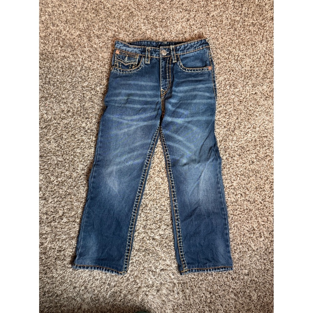True Religion Kids Straight Leg Jeans Blue Thick Stitch Size 30 Medium Wash